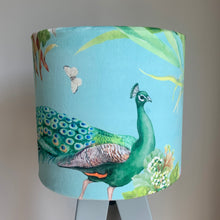 Load image into Gallery viewer, Velvet Aqua Peacock Drum Lampshade