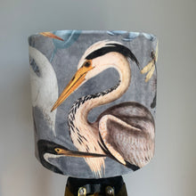 Load image into Gallery viewer, Velvet Heron with Blue Grey background Lampshade