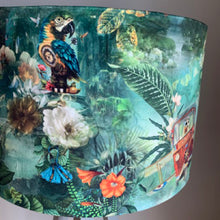 Load image into Gallery viewer, Velvet Vibrant Peacock and Meerkat Lampshade