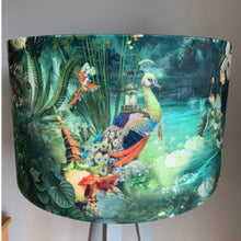 Load image into Gallery viewer, Velvet Vibrant Peacock and Meerkat Lampshade