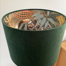 Load image into Gallery viewer, Green velvet with Gold Toucan Inner Lampshade