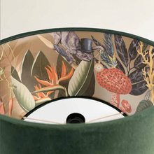Load image into Gallery viewer, Green velvet with Gold Toucan Inner Lampshade