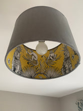 Load image into Gallery viewer, Grey Velvet with Yellow Leopard Jungle Themed Inner Lampshade