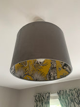 Load image into Gallery viewer, Grey Velvet with Yellow Leopard Jungle Themed Inner Lampshade