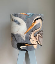 Load image into Gallery viewer, Velvet Heron with Blue Grey background Lampshade
