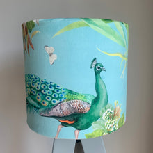 Load image into Gallery viewer, Velvet Aqua Peacock Drum Lampshade
