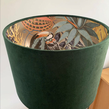 Load image into Gallery viewer, Green velvet with Gold Toucan Inner Lampshade
