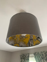 Load image into Gallery viewer, Grey Velvet with Yellow Leopard Jungle Themed Inner Lampshade
